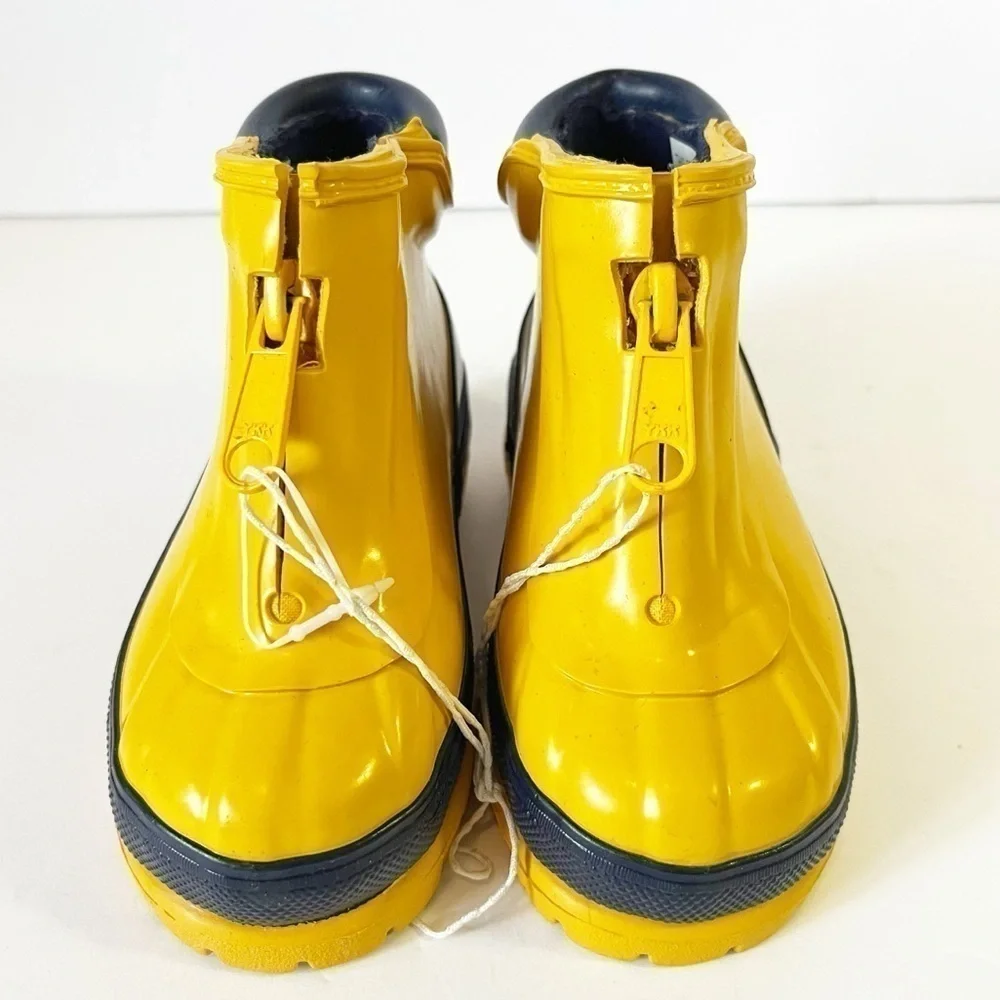 Boys Girls Yellow Zipper Front Rain Boots Unisex Kids Sz 6 Navy Blue Lined NEW